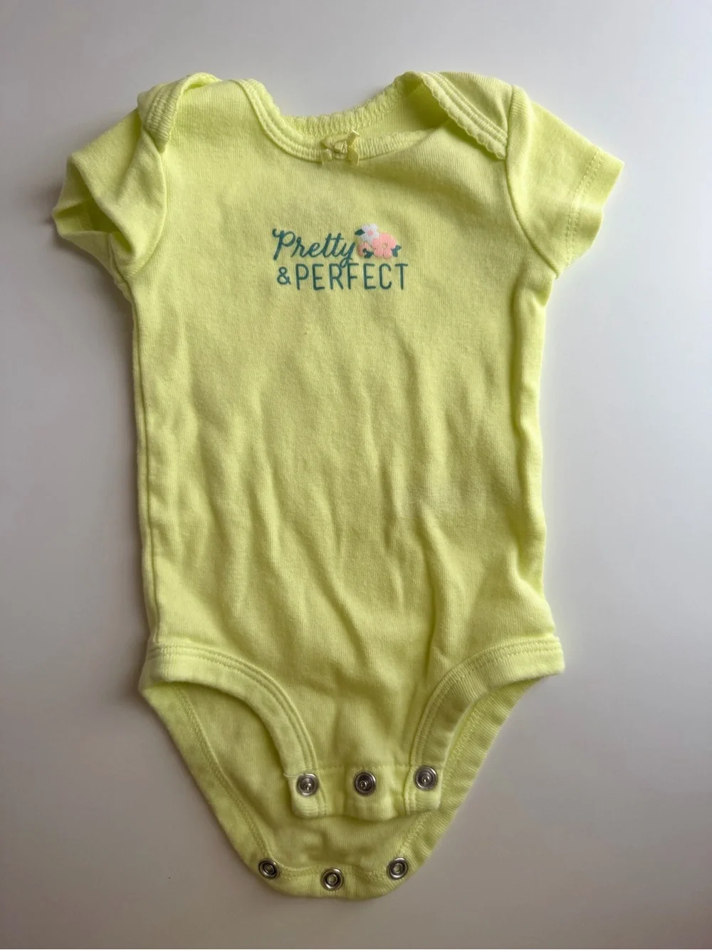 Carter’s Newborn “Pretty & Perfect” Yellow Short Sleeve Bodysuit | NB